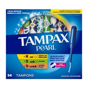 Tampax Pearl Tampons with LeakGuard Braid, Unscented, Regular/Super/Super Plus
